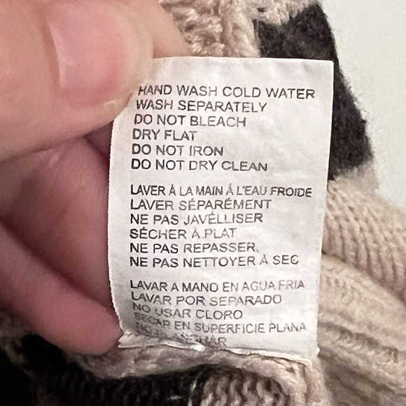 RD Style Tan Black Button Side Calandri Poncho Sweater Long Sleeve Cowl Neck Sm - Picture 11 of 14